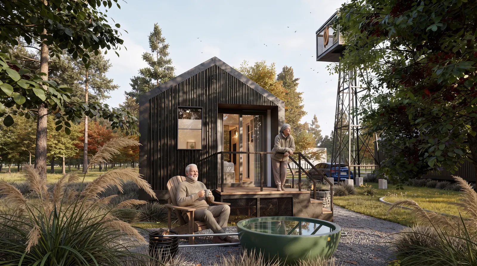 Exterior del refugio Store Ørn con deck y hot tub